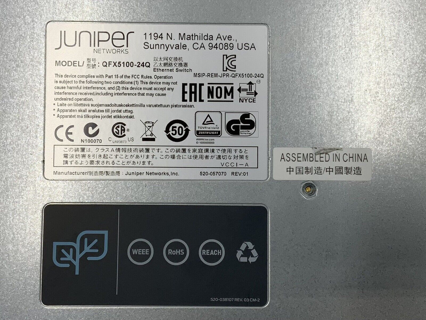 Juniper QFX5100-24Q-3AFO Switch 24 QSFP+ Ports EX4600-EM-8F AFO FANS + PSU