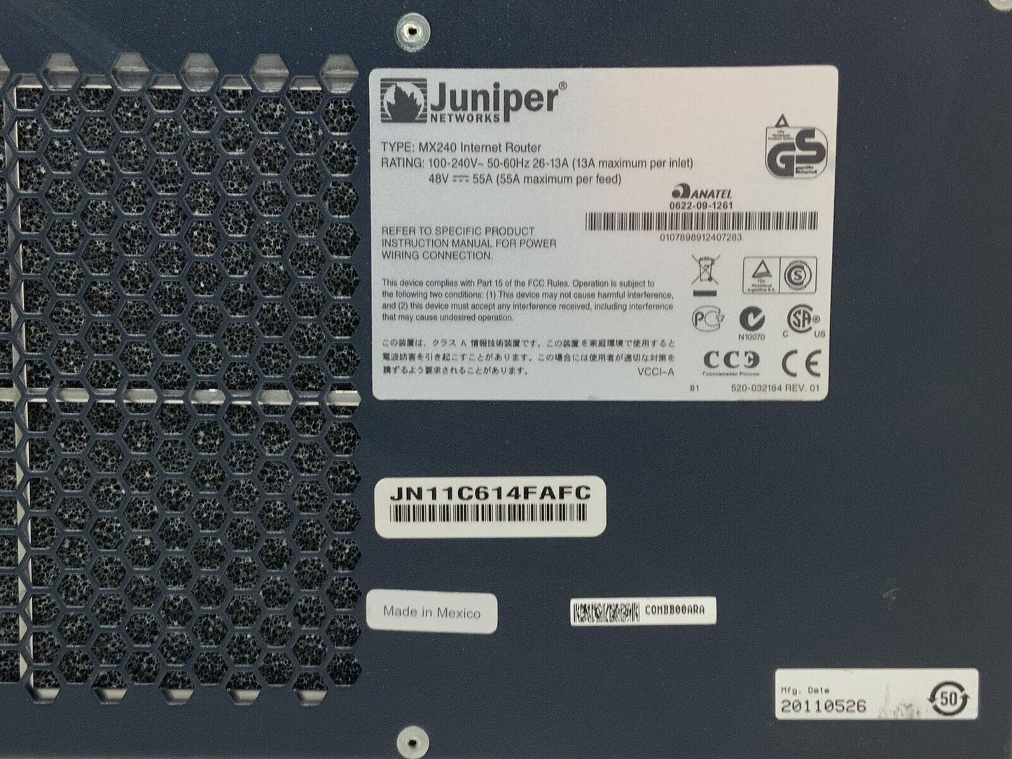 Juniper MX240 - (1)SCBE2-MX (1)RE-S-1800X4 - (1)DPCE-R-4XGE - (1)DPCE-R-20/2XGE
