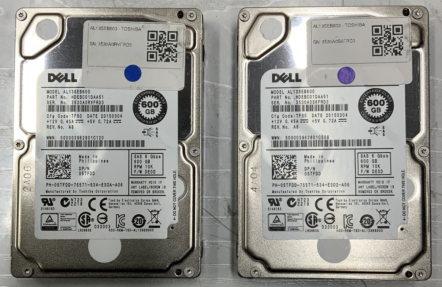 LOT OF 10 Dell Toshiba Enterprise 2.5" SAS HDD 600GB 6Gbps HDEBC01DAA51