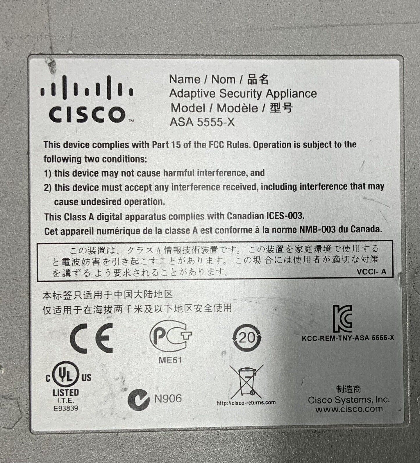 Cisco ASA 5555-X IPS Firewall Adaptive Security Appliance 1x PSU