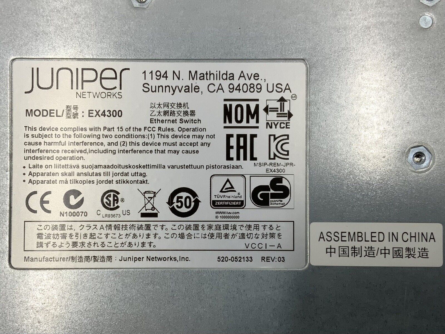 Juniper EX4300 24-Port Managed GbE Network Switch | EX4300-24T