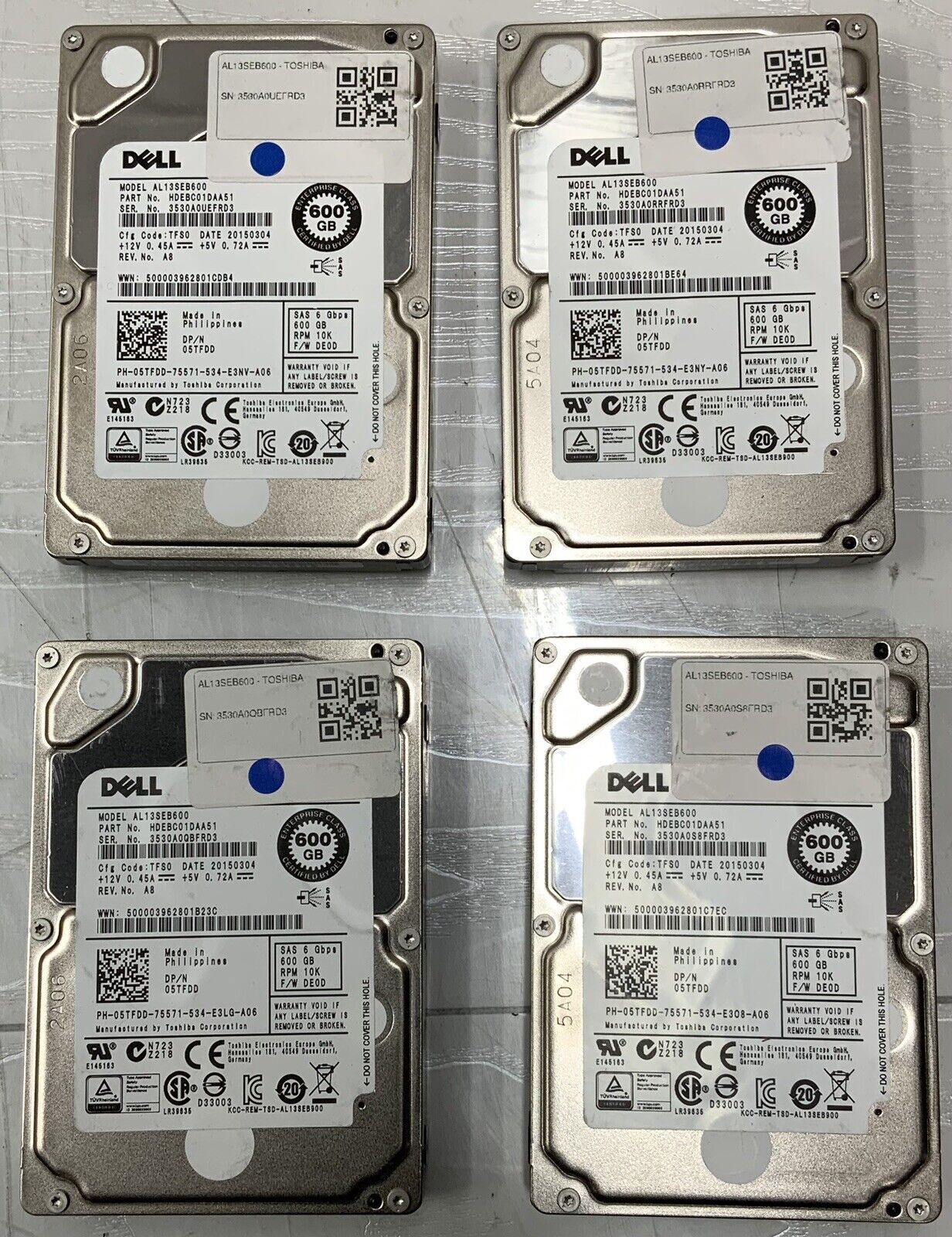 LOT OF 10 Dell Toshiba Enterprise 2.5" SAS HDD 600GB 6Gbps HDEBC01DAA51