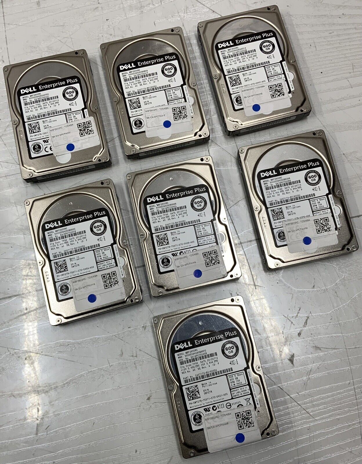 LOT of 7 Dell Enterprise Plus Toshiba 2.5" HDD CA07173-B41800DU 600GB SAS 6Gbps