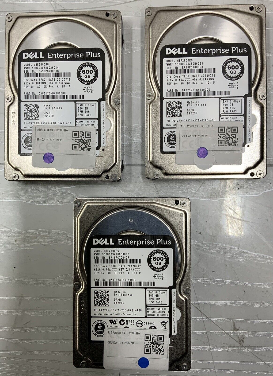 LOT of 7 Dell Enterprise Plus Toshiba 2.5" HDD CA07173-B41800DU 600GB SAS 6Gbps