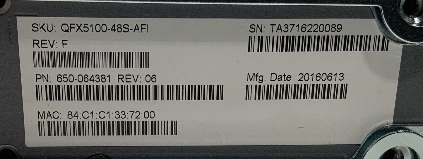 JUNIPER QFX5100-48S-AFI 48-Port SFP/SFP+10GbE 6x40GBE QSFP+ DUAL AC PS