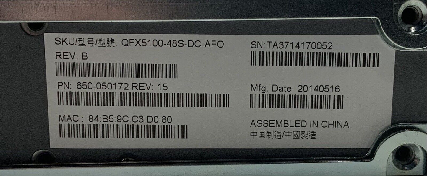 JUNIPER QFX5100-48S-AFO 48-Port SFP/SFP+10GbE 6x40GBE QSFP+ DUAL AC PS