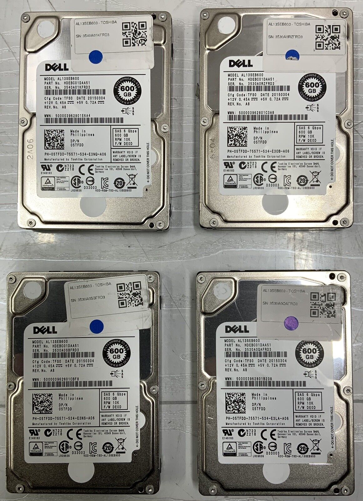 LOT OF 10 Dell Toshiba Enterprise 2.5" SAS HDD 600GB 6Gbps HDEBC01DAA51