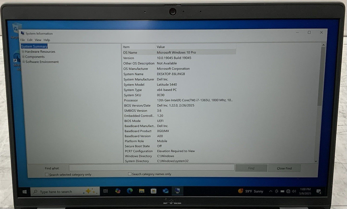 Dell Latitude 5440 14" FHD 13th Gen I7-1365U 512GB SSD 16GB Ram Windows 10 Pro