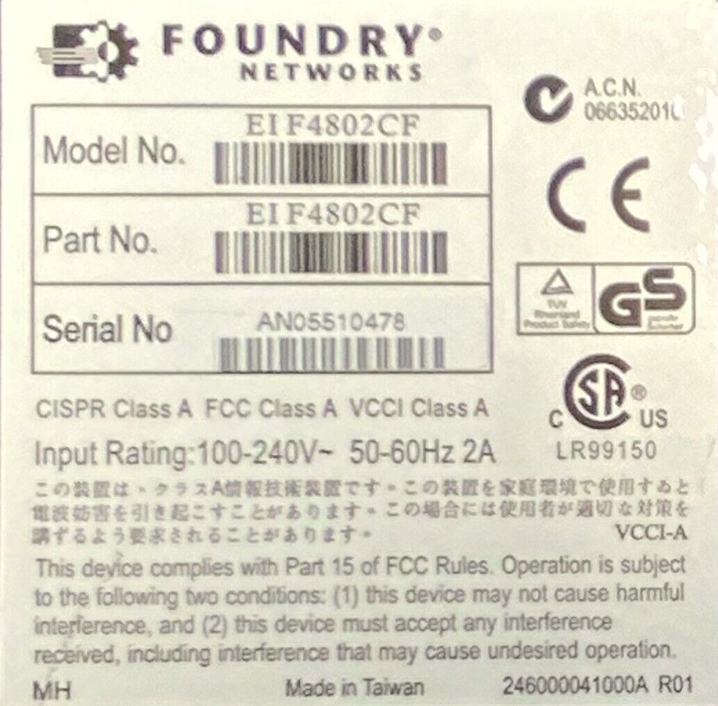 Foundry Networks EdgeIron 4802CF 48-Port 100MB 2xGBIC Managed Switch