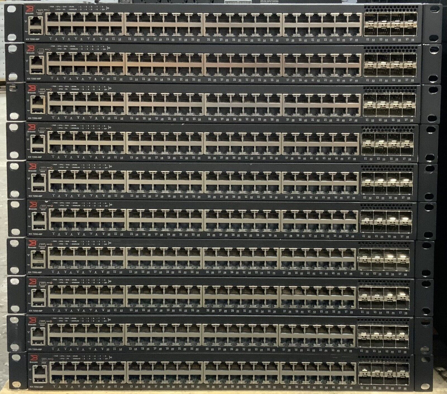 Lot of 10 Brocade ICX7250-48P-2X10G 48-Port PoE+ Switch