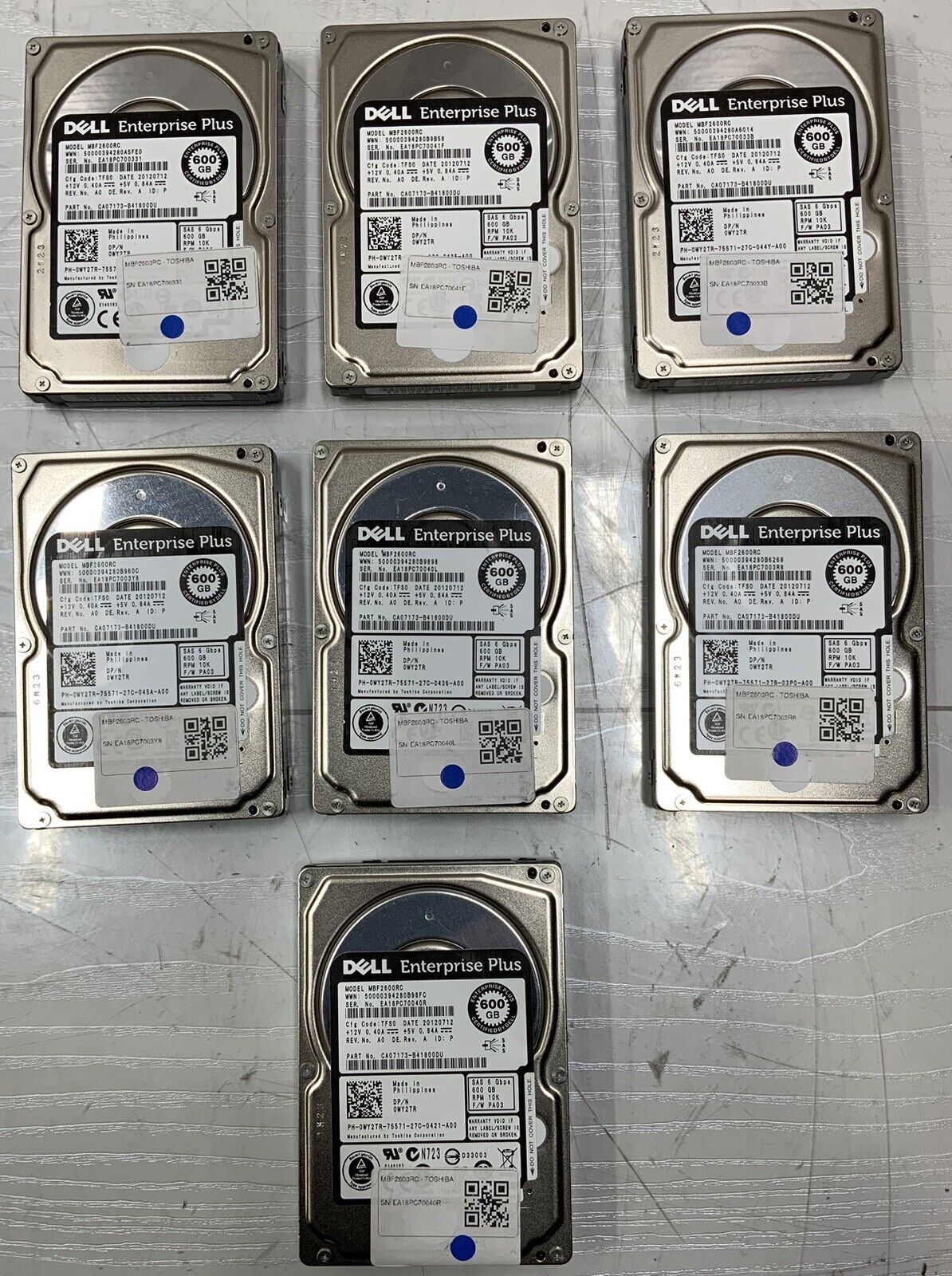 LOT of 7 Dell Enterprise Plus Toshiba 2.5" HDD CA07173-B41800DU 600GB SAS 6Gbps