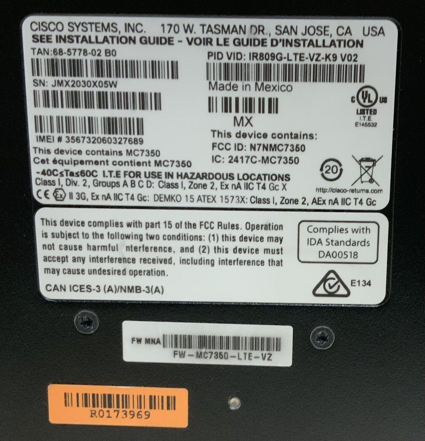 Cisco IR809G 4G LTE Router