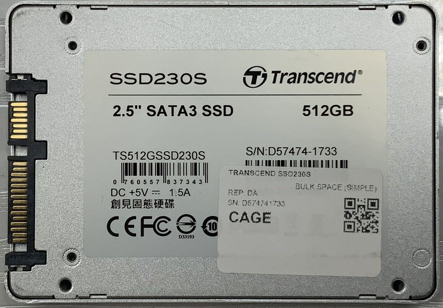 Transcend 512GB SSD 2.5" Solid State Drive SSD230S TS512GSSD230S