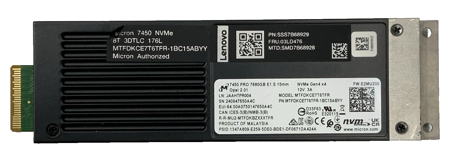 Micron 7450 7.68TB E1.S 15mm NVMe Gen4 SSD | MTFDKCE7T6TFR-1BC15ABYY