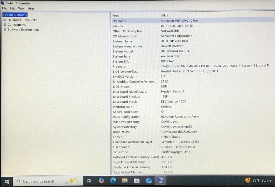 HP EliteBook 840 G1 Intel i7-4600U 2.1GHz 4GB RAM 500GB HDD | Windows 10 Pro