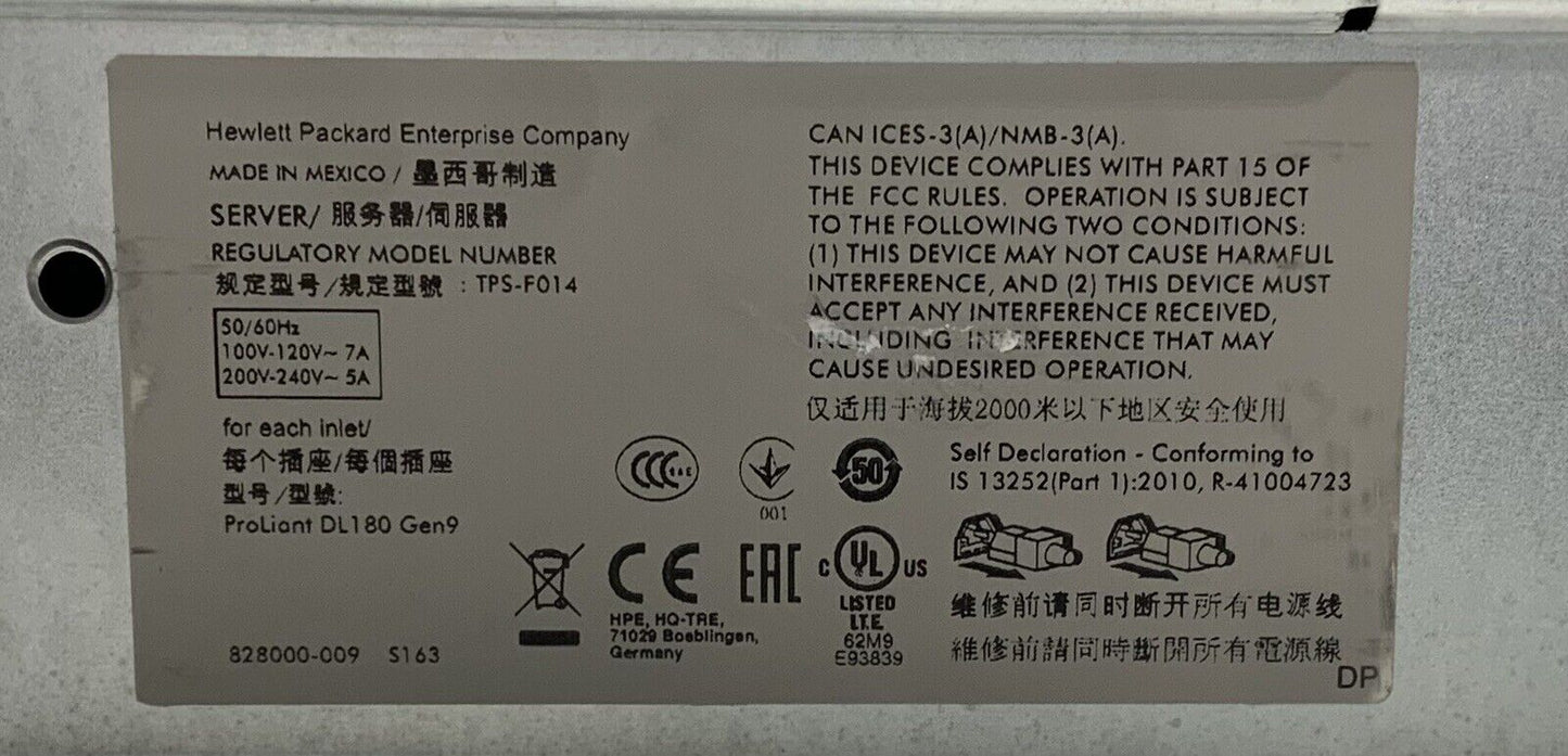 HP ProLiant DL180 G9 2x E5-2630 v3 2.4GHz/ 64GB/ P840 Controller/No Drives