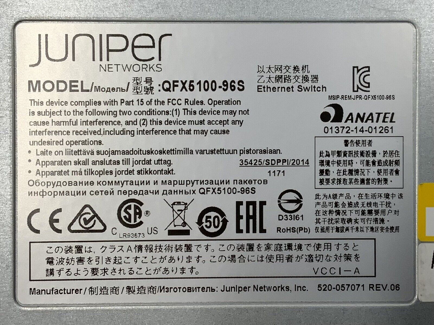 JUNIPER QFX5100-96S-AFI - 96x 10Gigabit SFP+ 8x 40Gigabit QSFP+ Switch Dual PSUs