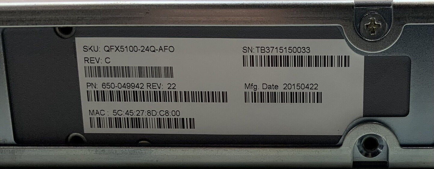 Juniper QFX5100-24Q-3AFO Switch 24 QSFP+ Ports EX4600-EM-8F AFO FANS + PSU