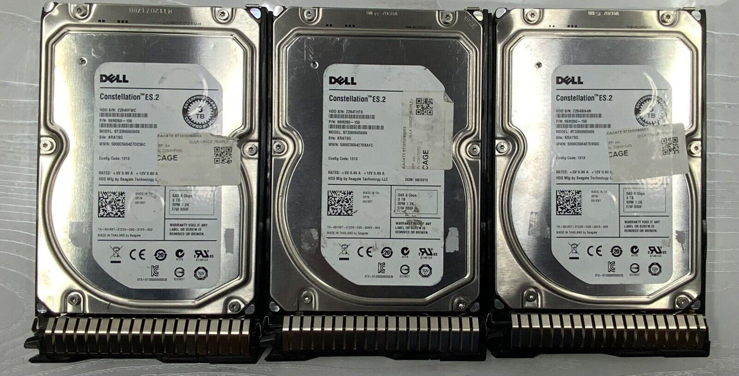 Lot of 3 Seagate ST33000650SS 3TB 7200 RPM SAS 6.0Gb/s 3.5" Hard Drive
