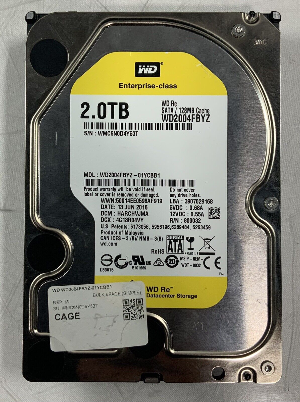 Western Digital Re WD2004FBYZ 3.5in 2TB 7200RPM SATA 6Gbps 128MB Cache HDD