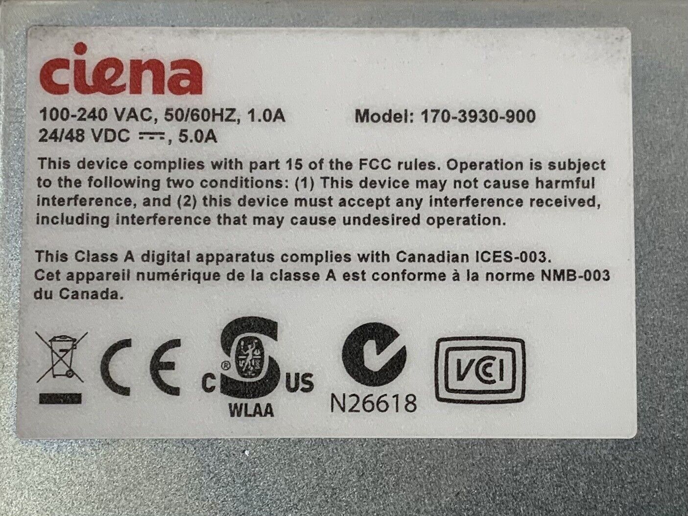CIENA 3930 ETHERNET SERVICE DELIVERY SWITCH 170-3930-900