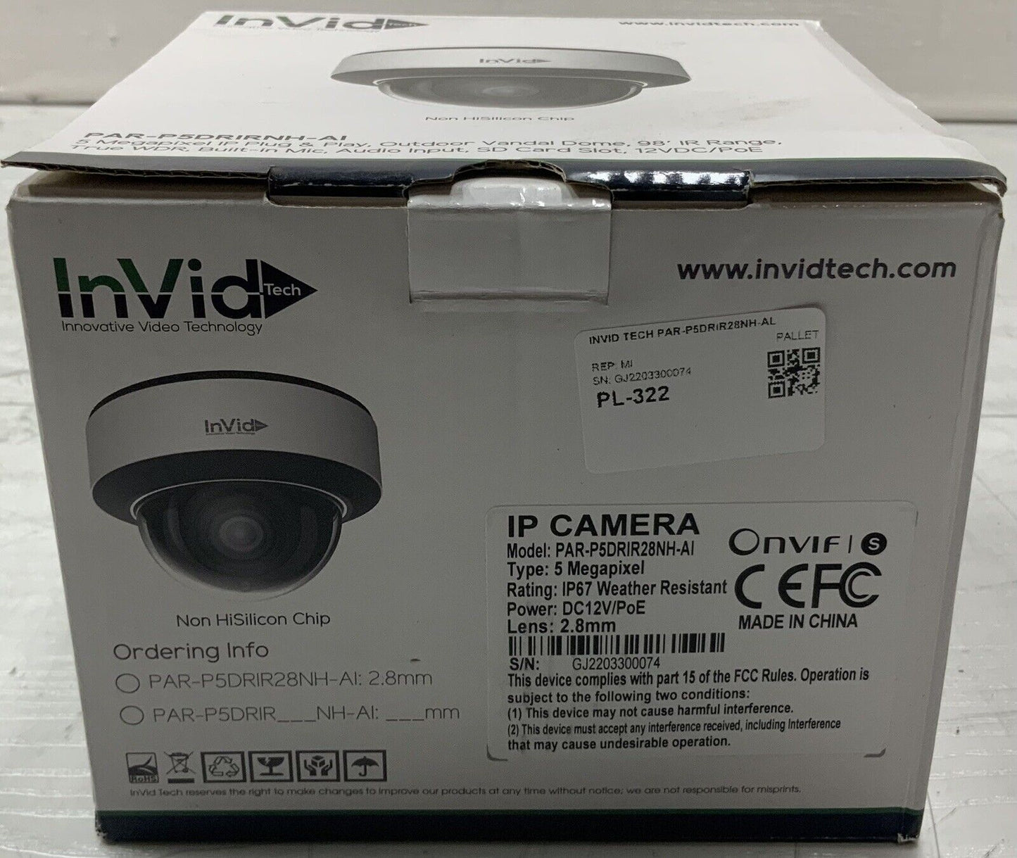INVID TECH PAR-P5DRIR28NH IP Camera, Built-In Mic, Plug & Play