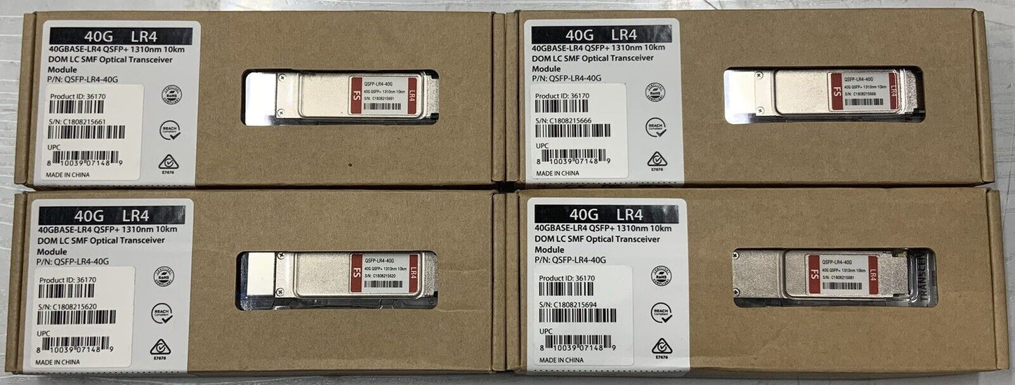 Lot of 4 - New FS QSFP-LR4-40G 40G QSPF+ 1310nm 10km Optical Transceiver Modules