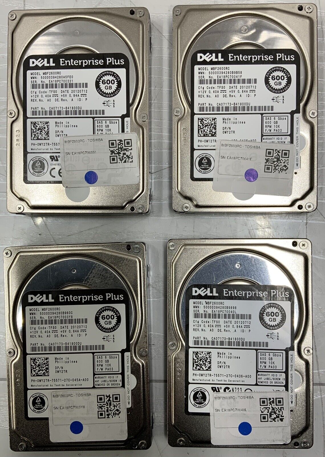 LOT of 7 Dell Enterprise Plus Toshiba 2.5" HDD CA07173-B41800DU 600GB SAS 6Gbps