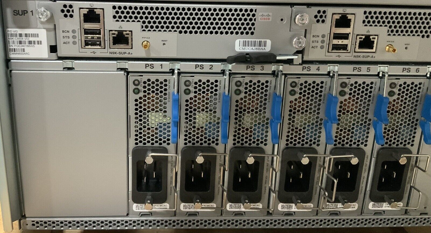 Cisco N9K-C9508 Nexus 9508 Chassis x6 PSU w/ 4 Cards