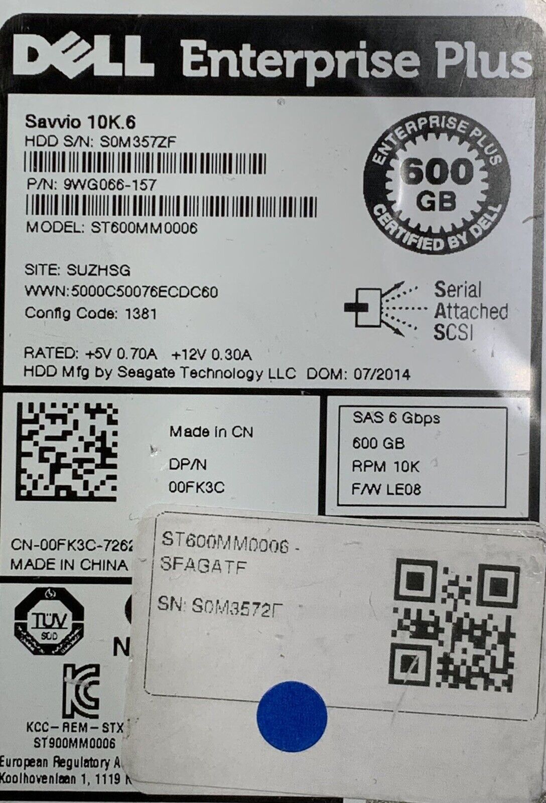 LOT OF 10 Dell Enterprise Plus Seagate 600GB SAS 600GB 6Gbps 2.5" HDD 9WG066-157