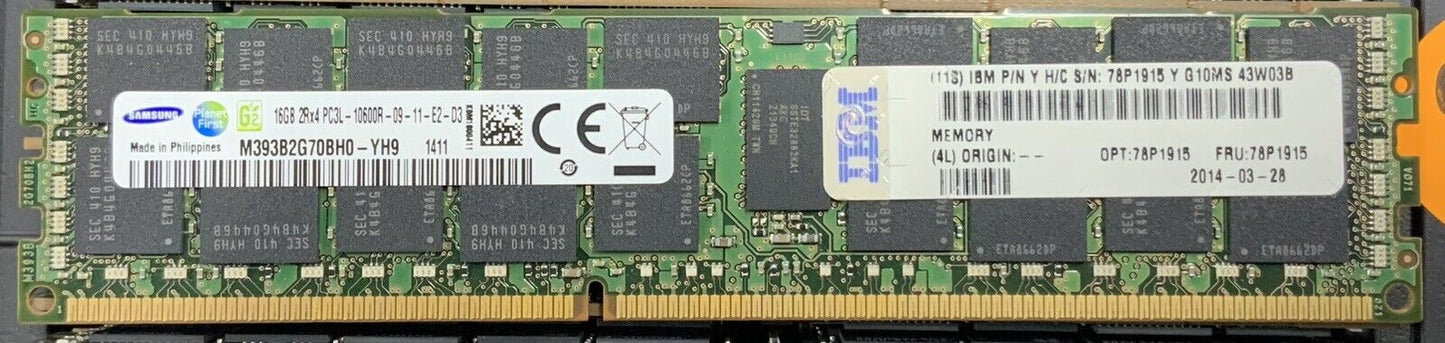 Samsung 16GB PC3L-10600R 2Rx4 ECC Reg Server Memory M393B2G70BH0-YH9
