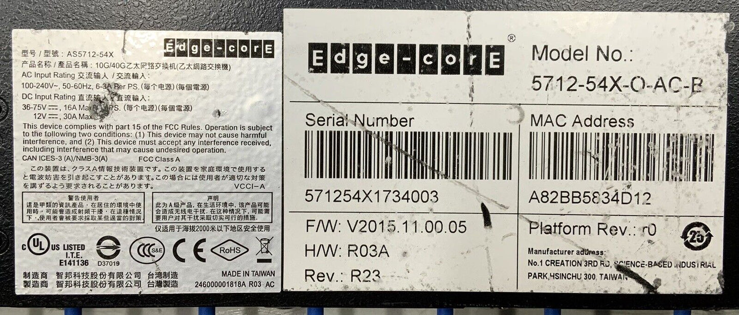 Edge-Core E 5712-54X-O-AC-B 100GbE AS5712 Network Data Center Switch