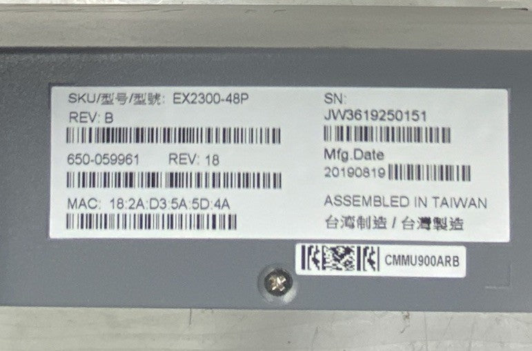 Juniper Networks 48-Port GbE RJ-45 SFP PoE+ Network Switch | EX2300-48P Rev. B