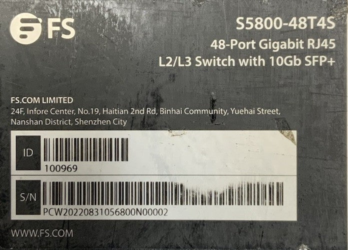 FS 48-Port Gigabit Ethernet Switch 48x RJ45 & w/4x SFP+ S5800-48T4S No Image/OS