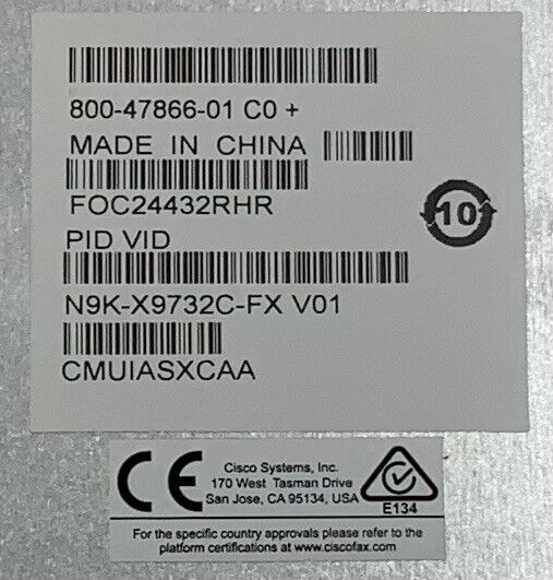 Cisco Nexus N9K-X9732C-FX V01 32-Port Line Card CMUIASXCAA 800-47866-01