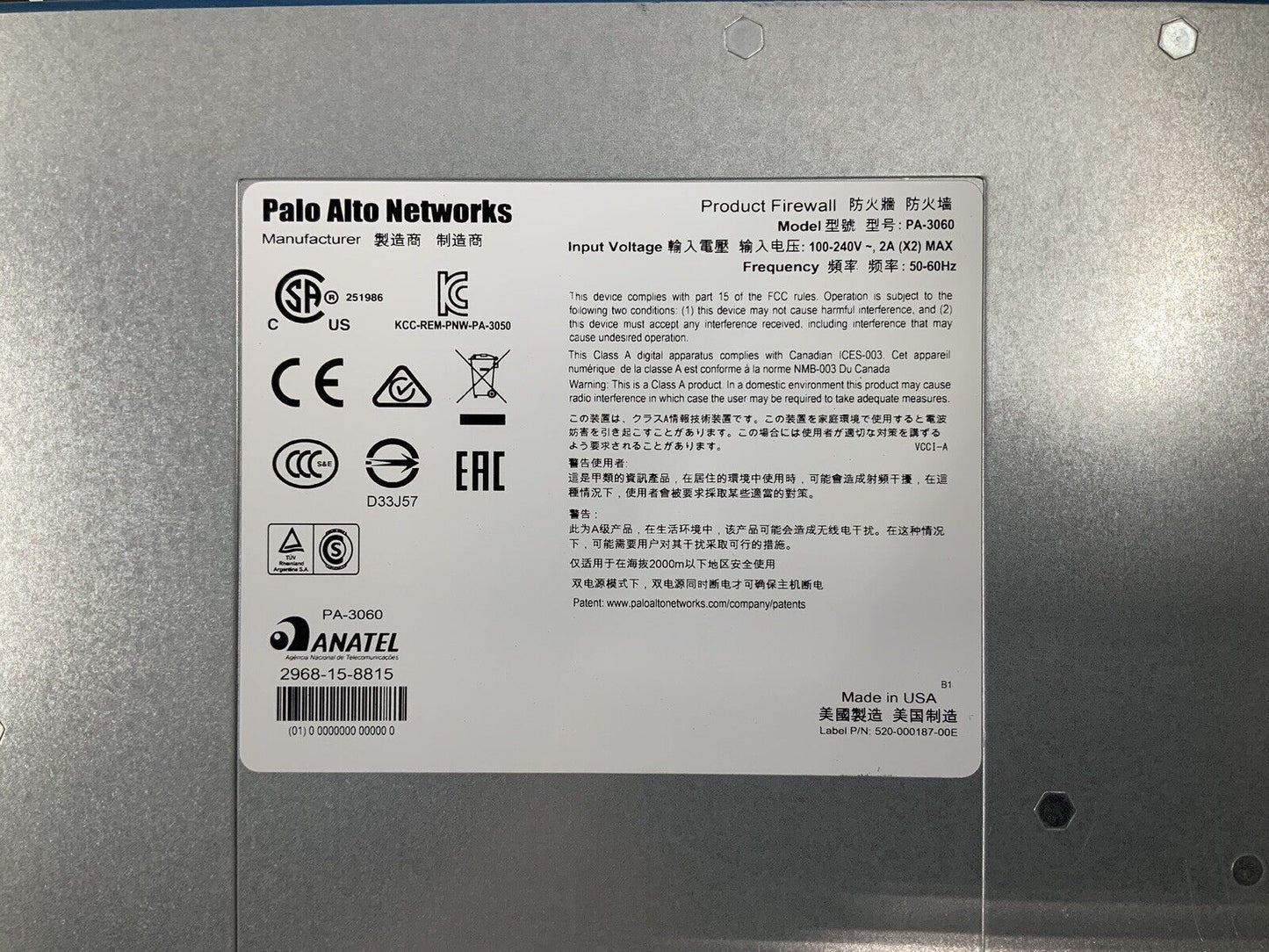 Palo Alto PA-3060 Network Enterprise Firewall Dual Power