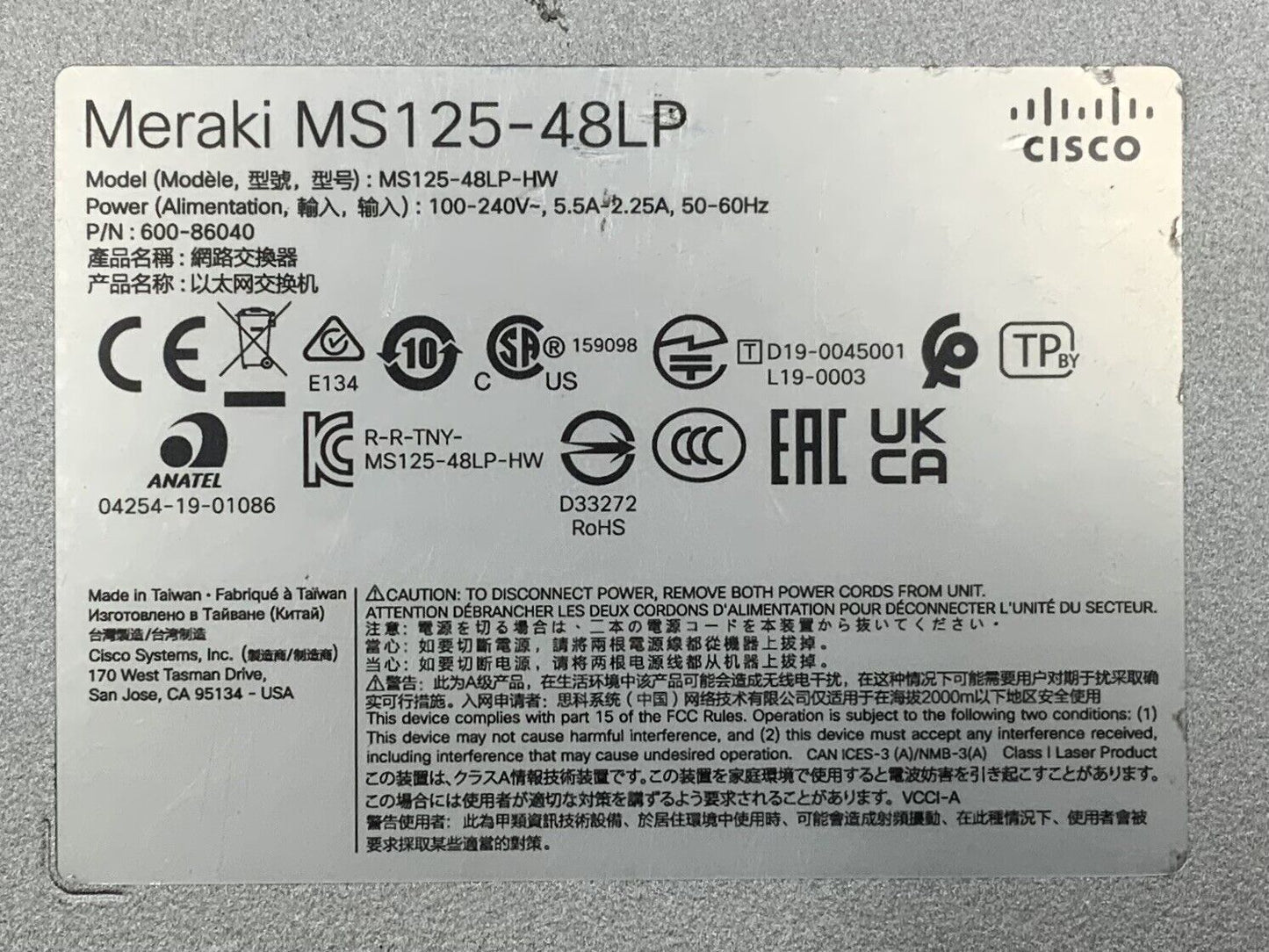 Cisco Meraki MS125-48LP POE SWITCH | UNCLAIMED | TESTED