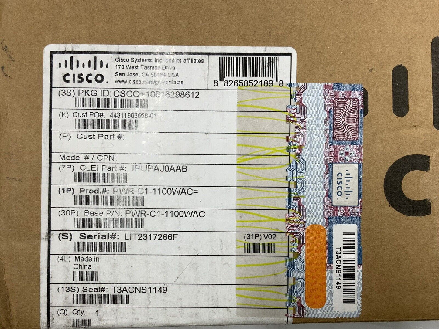 New in Open Box Sealed Cisco PWR-C1-1100WAC Power Supply