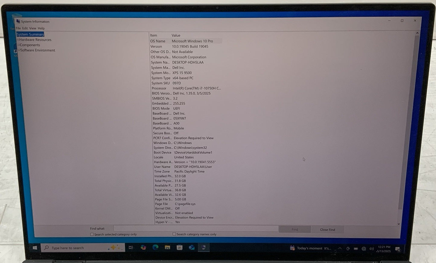 Dell XPS 15 9500 15.6" Touch Intel I7-10750H 2.6Ghz 32GB RAM 1TB SSD GTX 1650 Ti