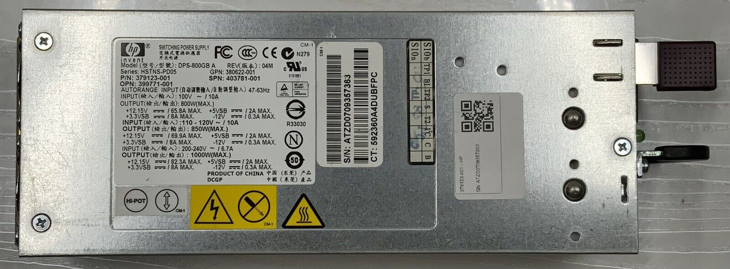 HEWLETT PACKARD HP HSTNS-PD05, 379123-001 1000W, DPS-800GB A
