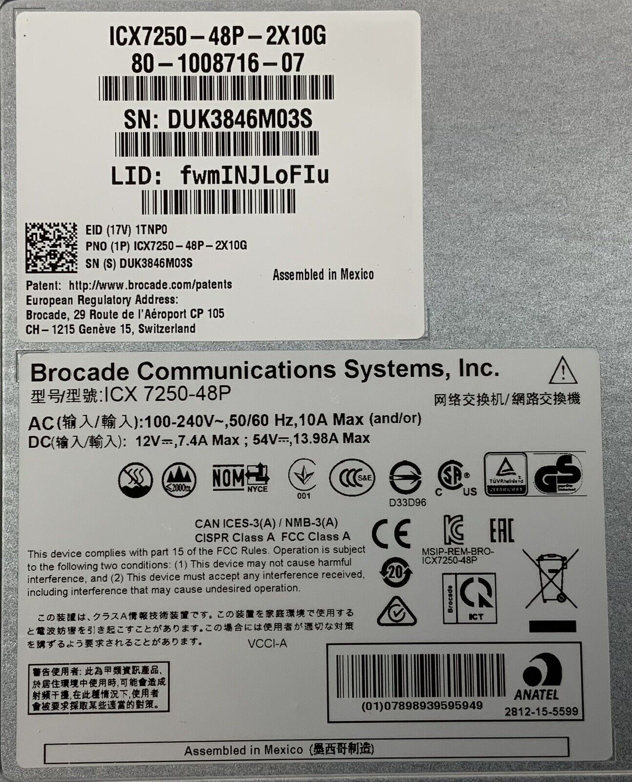 Lot of 10 Brocade ICX7250-48P-2X10G 48-Port PoE+ Switch