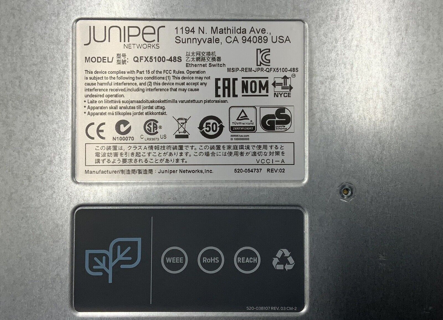 JUNIPER QFX5100-48S-AFO 48-Port SFP/SFP+10GbE 6x40GBE QSFP+ DUAL AC PS