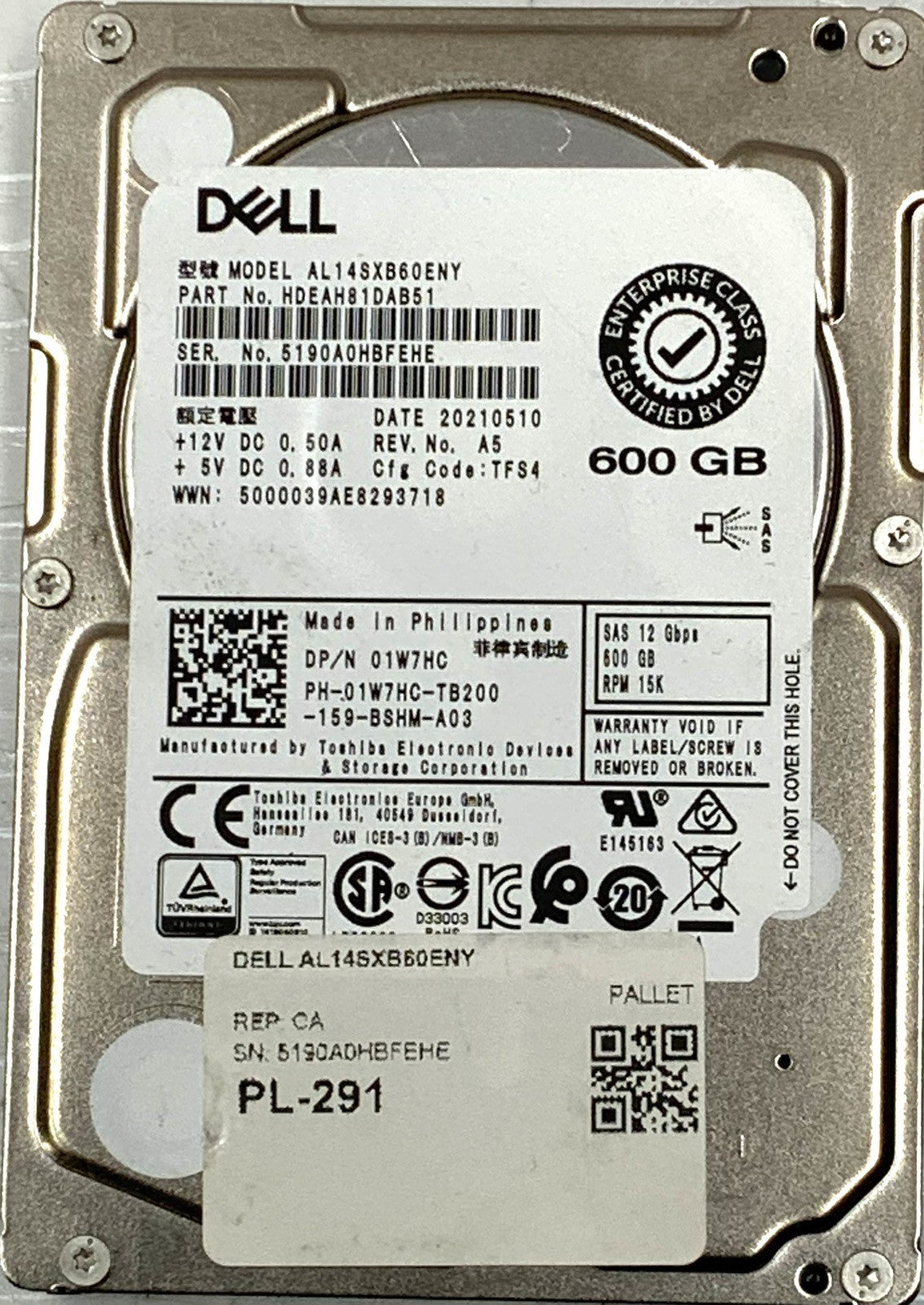 Dell Toshiba Enterprise 2.5" 600GB 15K RPM 12Gbps SAS HDD | AL14SXB60ENY