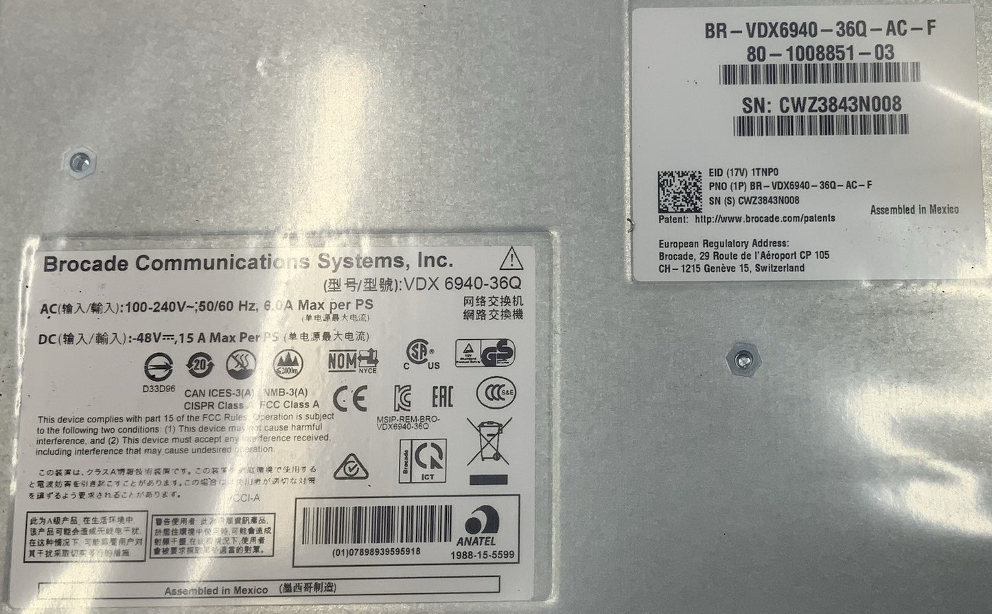Brocade BR-VDX6940-36Q-AC-F 36x QSFP+ Ports + 40G VDX6940 Front to Back - New