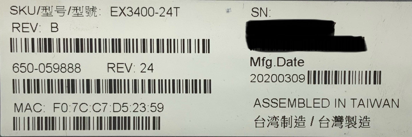 Juniper 24-Port RJ45 SFP+ Gigabit Ethernet Switch | EX3400-24T