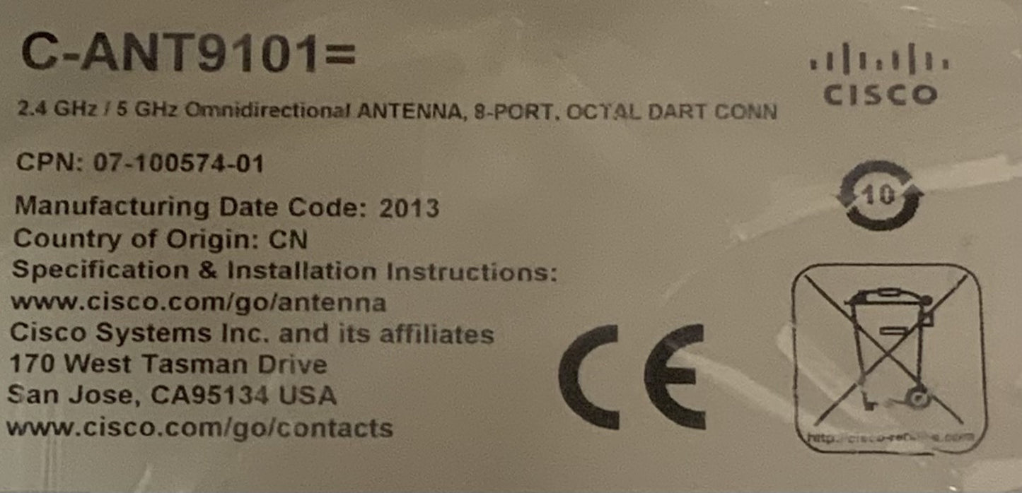 Cisco Catalyst 2.4GHz & 5/6GHz Omnidirectional Ceiling-Mount Antenna C-ANT9101=