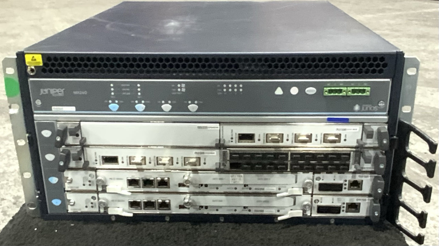 Juniper MX240 - (2)SCBE2-MX, (2)RE-S-1800X4, (2)MX-MPC3E-3D, (2)MIC-3D-4XGE-XFP