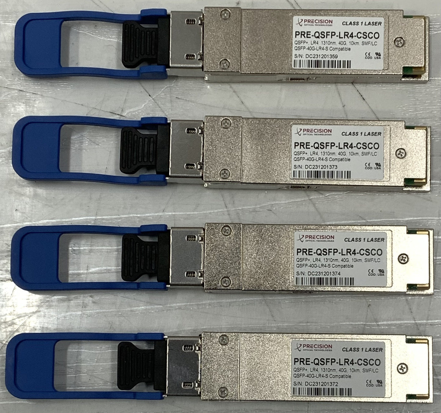 Lot of 4 Precision 40Gbs QSFP LR4 10km Transceiver Modules | PRE-QSFP-LR4-CSCO