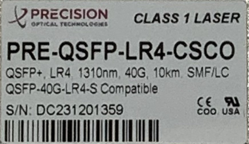 Lot of 4 Precision 40Gbs QSFP LR4 10km Transceiver Modules | PRE-QSFP-LR4-CSCO