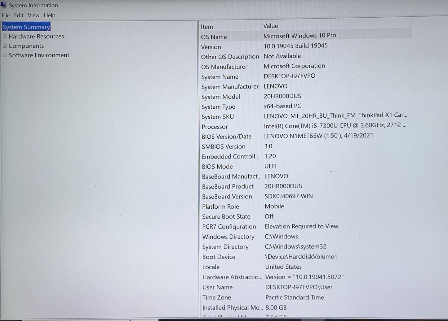 Lenovo 14” ThinkPad x1 Carbon 5th Gen i5-7300U 2.6 GHz 8GB RAM 512GB SSD Win 10P